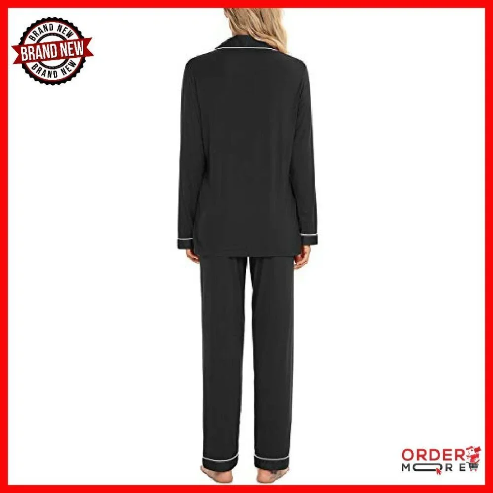 Soft Button Up Pajama Set Long Sleeve Shirt & Pants Lounge Wear